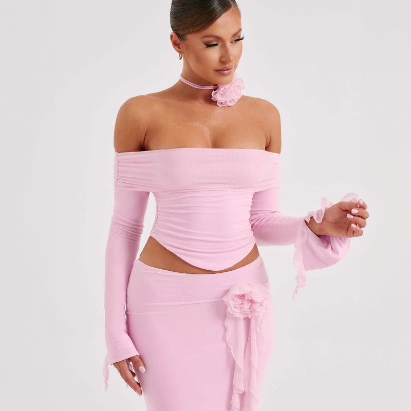 New Fashionable Sexy Strapless Off-Shoulder Top and Maxi Skirt Set S1992668