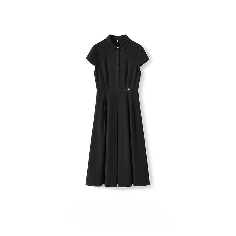 Little Black Dress Series Acetate and Silk Waist-Defined Slim Fit Short Sleeve Dress