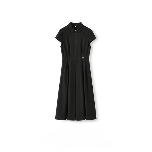 Little Black Dress Series Acetate and Silk Waist-Defined Slim Fit Short Sleeve Dress