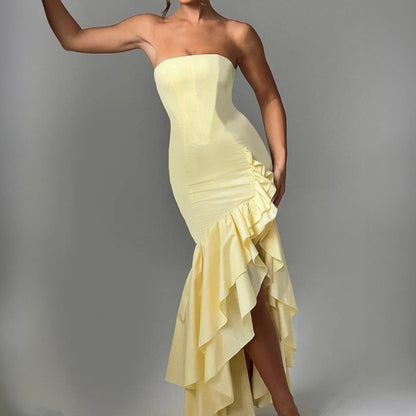 New Fashionable Sexy Off-Shoulder Strapless Asymmetrical Elegant Dress D1992886