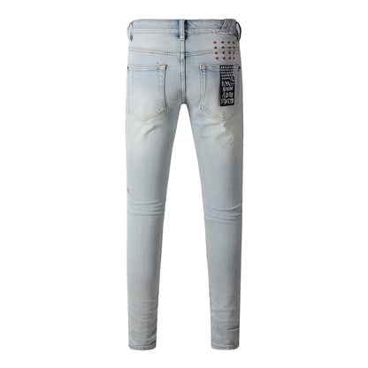 Classic Blue Ripped Jeans with Distressed Knees 3008