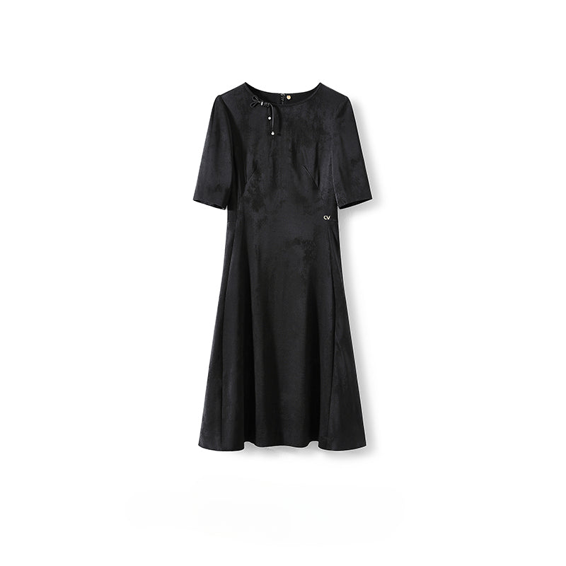 Little Black Dress Series New Chinese Style Ink Jacquard Short Sleeve Silk Hepburn Dress