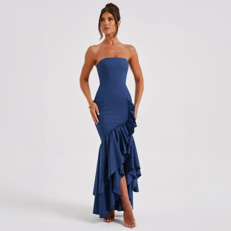 New Fashionable Sexy Off-Shoulder Strapless Asymmetrical Elegant Dress D1992886