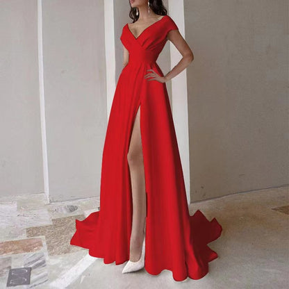 Strapless Ruffled Edge Red, Black, and White Solid Color Mid-Waist Elegant Commute Maxi Dress Evening Gown SH167