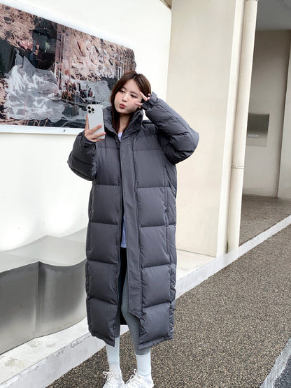 Down Jacket Men's and Women's Extra-long Knee-deep Winter White Duck Down Loose.