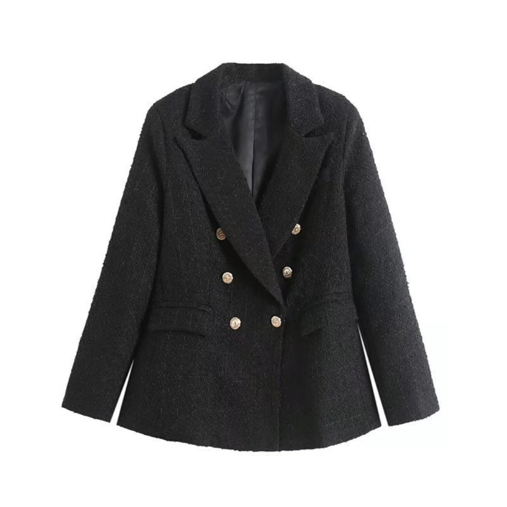 New Women's Textured Double-Breasted Mid-Length Blazer in 4 Colors