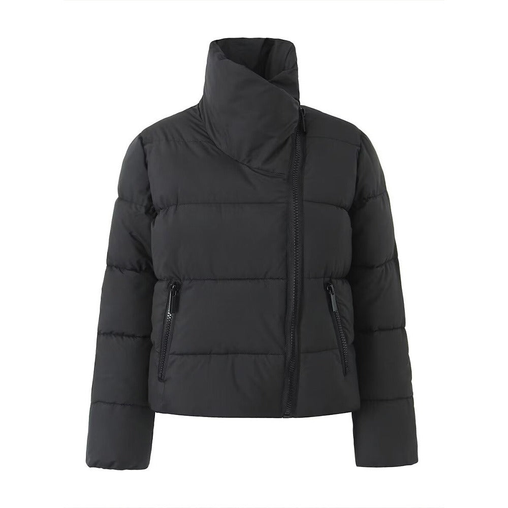 Stand-Up Collar Zip-Up Puffer Jacket Windproof and Cold-Resistant