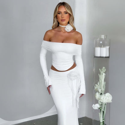 New Fashionable Sexy Strapless Off-Shoulder Top and Maxi Skirt Set S1992668