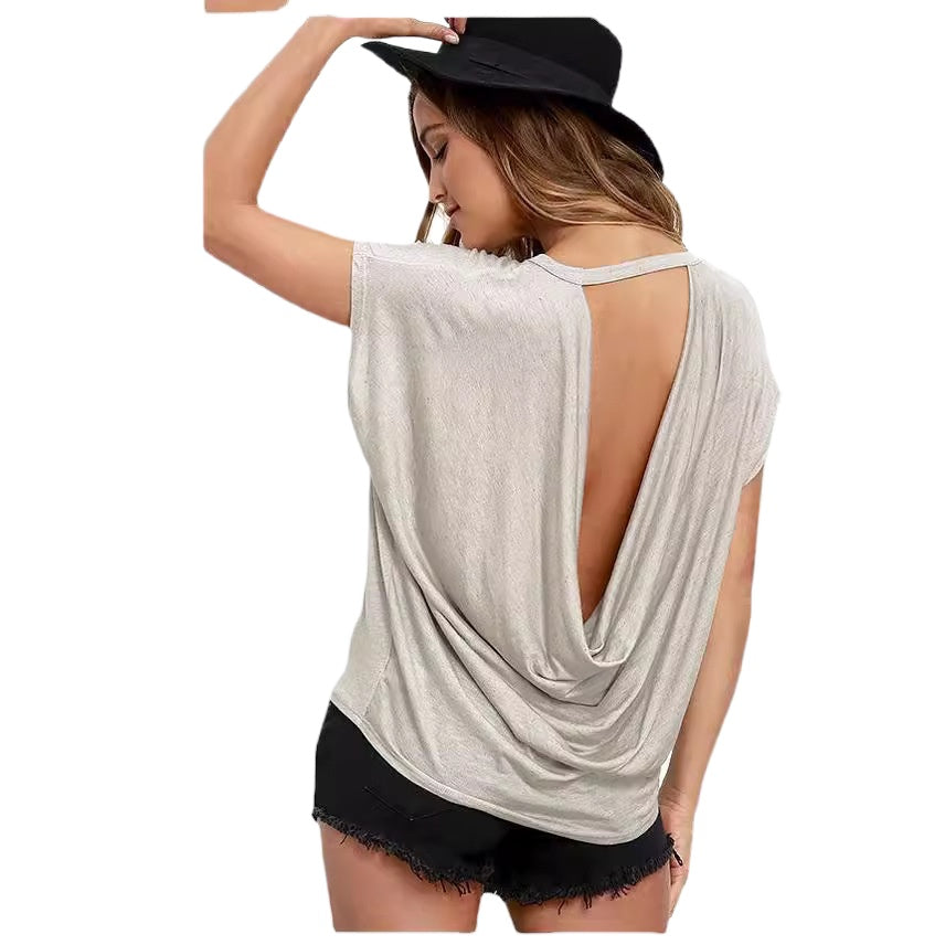 Solid Color Backless T-Shirt for Women LD18061