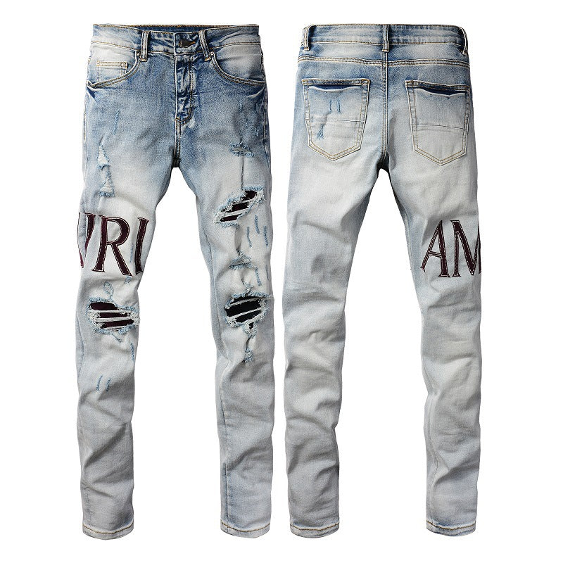 Jeans Fashion Alphabet Trend Jeans High Craft Elastic Slim High Street