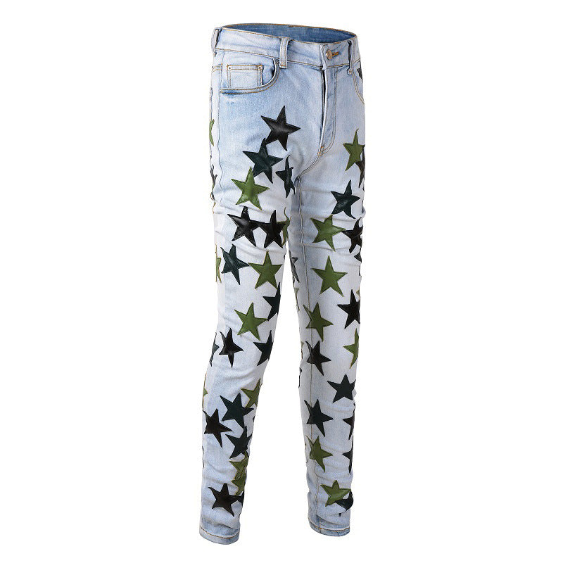 Vaqueros High Street Slim Stretch de High Craft con diseño de estrella verde y tendencia High Street #853 