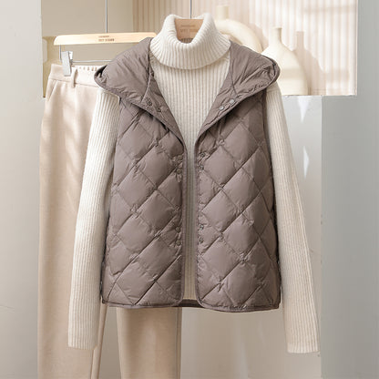 Down Jacket Autumn and Winter Diamond Plaid Light and Thin Vest Women's Loose Fitting