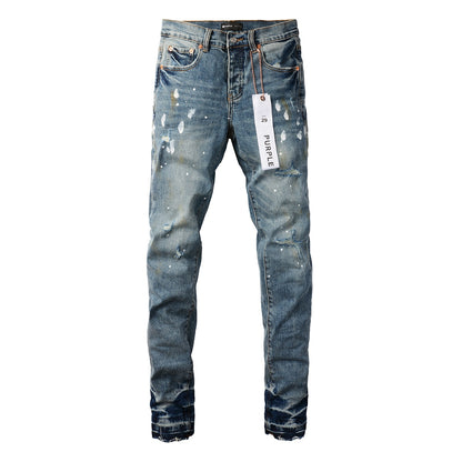 Blue Paint Distressed Jeans 9077 with Vintage-Inspired Worn Look