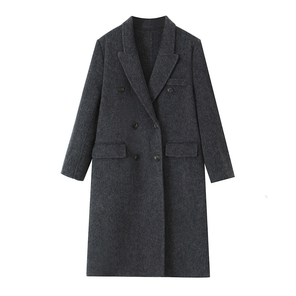 Double-Sided Wool Coat for Women with Long Notched Lapels