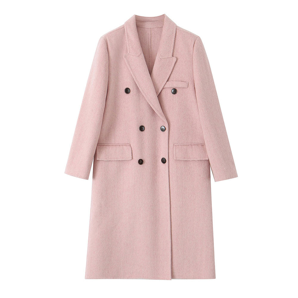 Double-Sided Wool Coat for Women with Long Notched Lapels