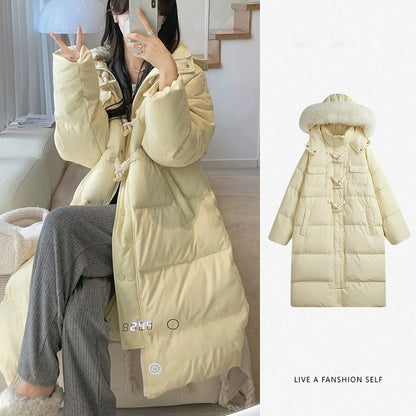 Down Jacket Women's Winter Knee Length Loose Fitting White Duck Down