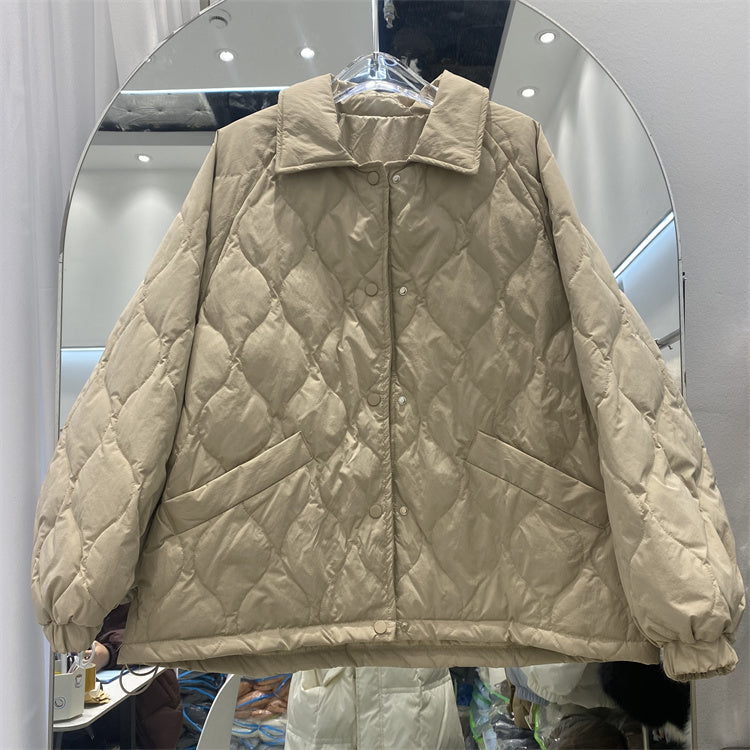 Down Jacket, Loose, Rhizoar, Lapel, Women's, Winter, White Duck Down