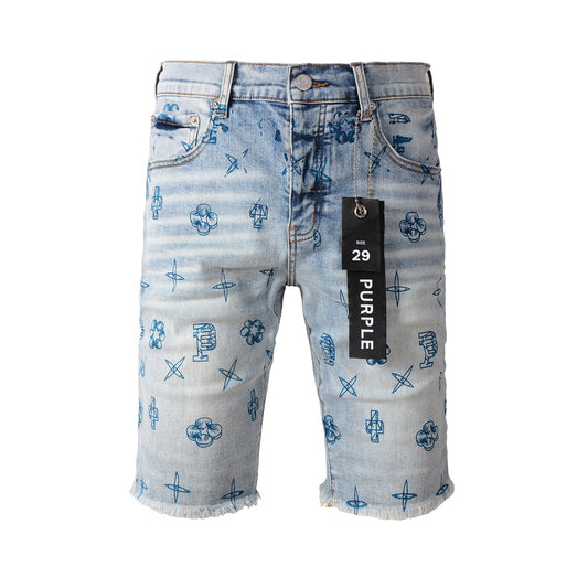 Blue Jean Shorts 5063 with Blue Print Design