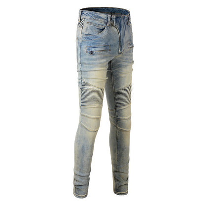 Trendy Man Personality High Street Trendy Brand Locomotive Men's Retro Old Splicing Jeans