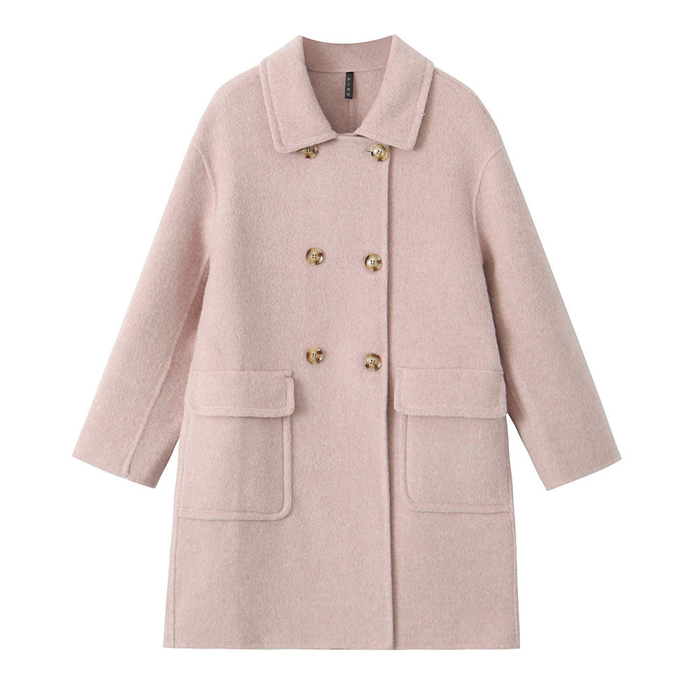 New Stylish Mid-Length Double-Sided Cashmere Coat with Turn-Down Collar