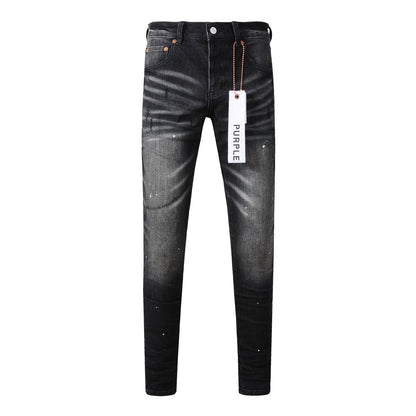 Jeans With High Street Black Paint Distressed 9002 Fashion Pants