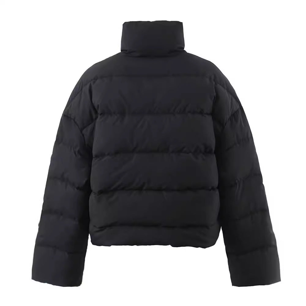 Stand-Up Collar Zip-Up Puffer Jacket Windproof and Cold-Resistant