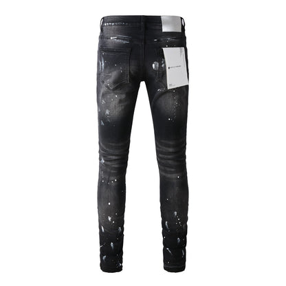 Jeans Purple Brand With High Street Black Paint Distressed 7025 Fashion Pants