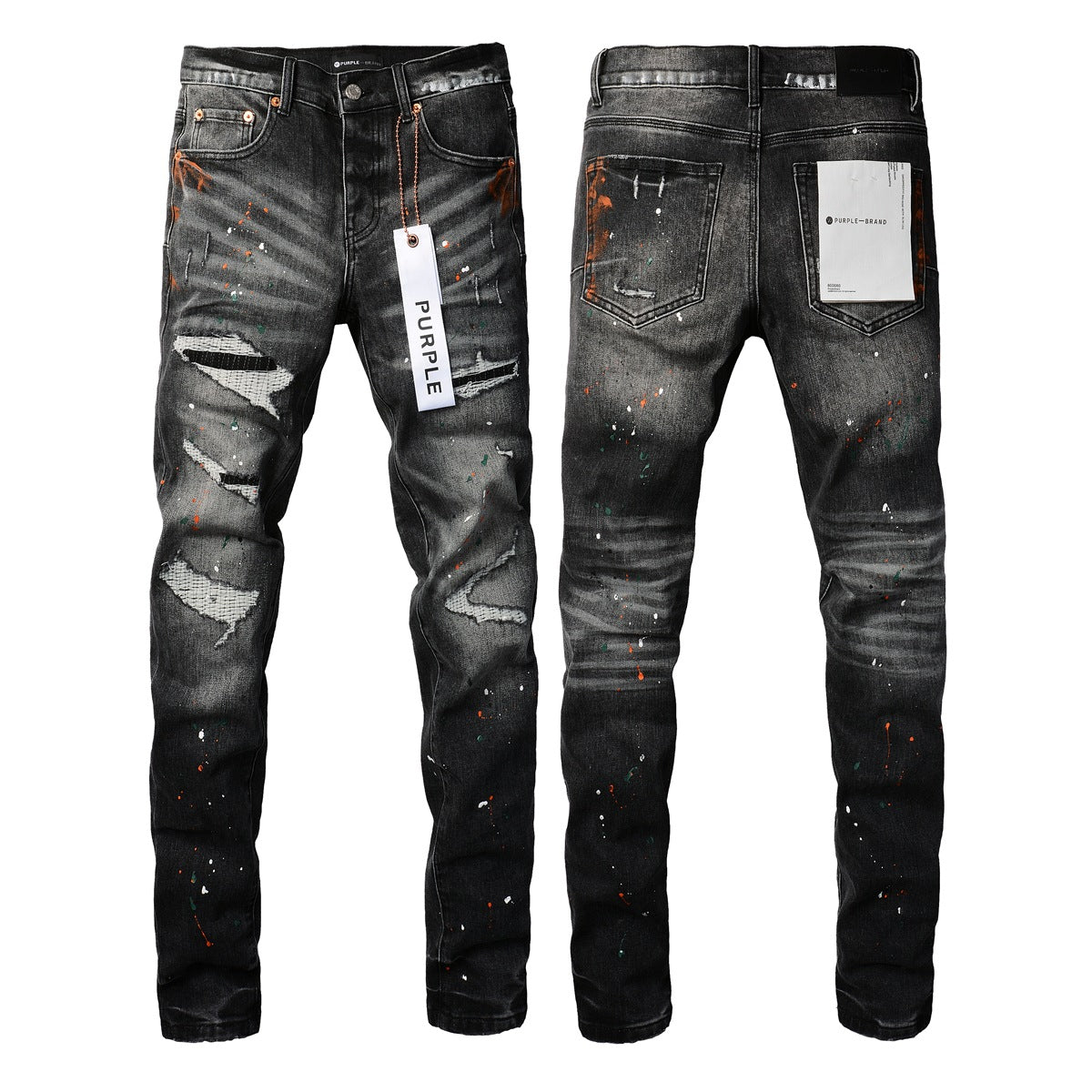 Mens New Black Grey Jeans - Urban Style with Unique Ripped Patches