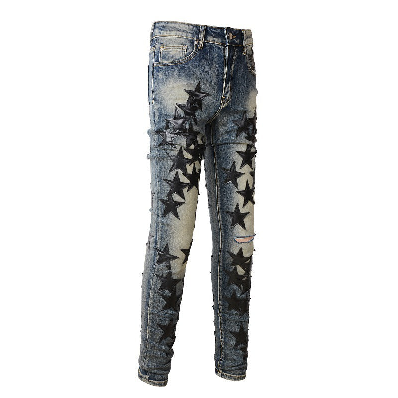 694 Trend Sticky Star Trend Jeans para hombre, elásticos, ajustados, de corte alto, con pies pequeños 