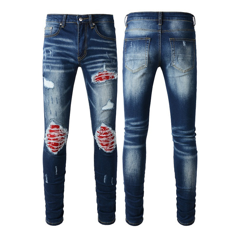 1318 Jeans déchirés de marque tendance européenne et américaine High Street Jeans bleus pour hommes Version coréenne 