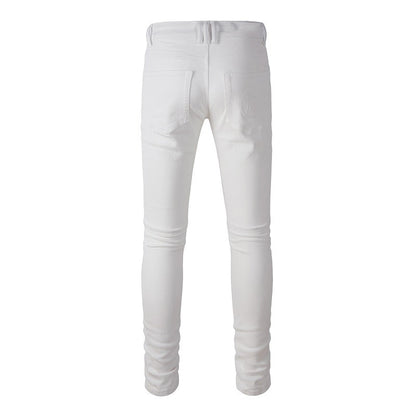 Jeans de moto tendance High Street Pantalons épissés blancs pour hommes Trendy Men #1100 