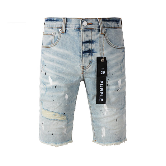 New Jeans Men Personality Fashion Splash-Ink Vintage Jean Shorts