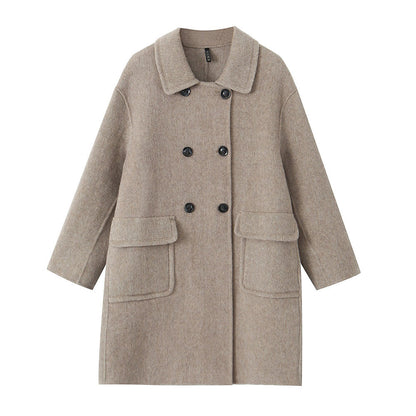 New Stylish Mid-Length Double-Sided Cashmere Coat with Turn-Down Collar