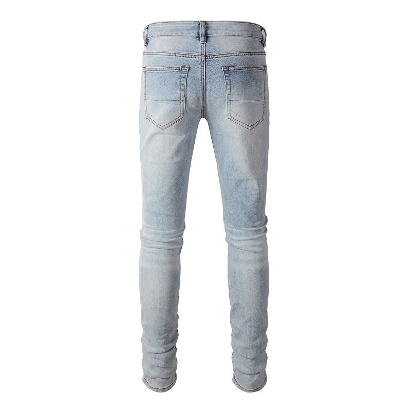 Jeans transfrontaliers Jeans rétro de marque tendance Jeans pour hommes incrustés de diamants Élastique et Slim #808