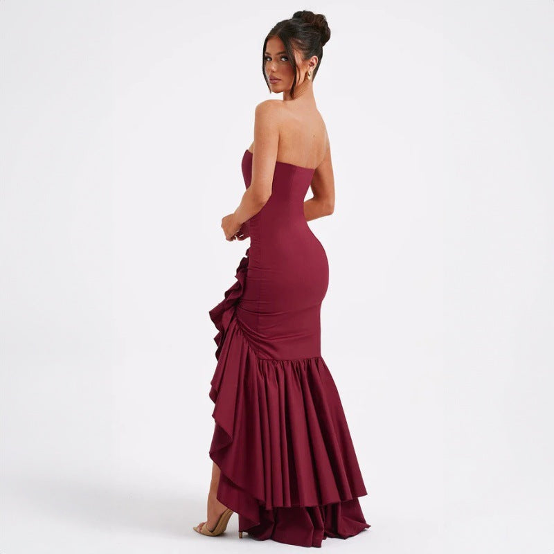 New Fashionable Sexy Off-Shoulder Strapless Asymmetrical Elegant Dress D1992886