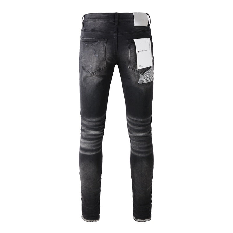 Fashion Men Black Jeans Distressed Hole Unique Personality 9001