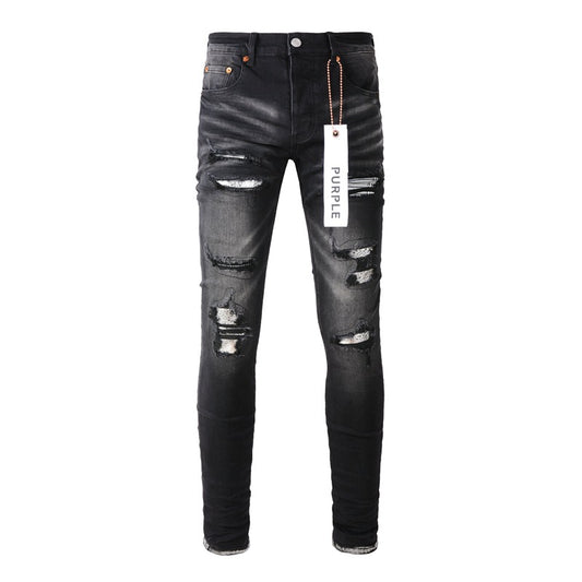 Fashion Men Black Jeans Distressed Hole Unique Personality 9001