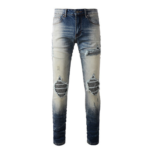 Jeans de moda para hombre High Street Jeans con parches rotos y rombos n.° 1331 