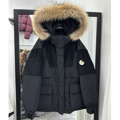 Women's Mid-Length Down Jacket: Loose Fit, Thickened with White Duck Down, Parka Style, Workwear-Inspired for Cozy Winter Wear