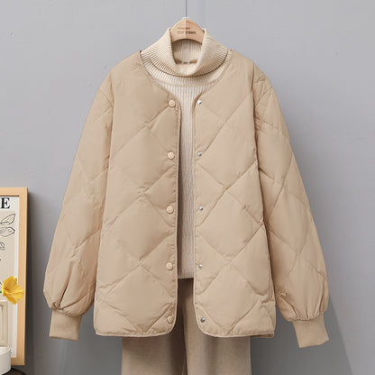 Down Jacket, Diamond Plaid Women's Clothing, White Duck Down, Portable, Warm and Small Jacket Trend in Autumn and Winter Seasons