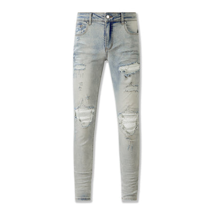 Vintage Washed Distressed Jeans with a Classic Ripped Design 8601