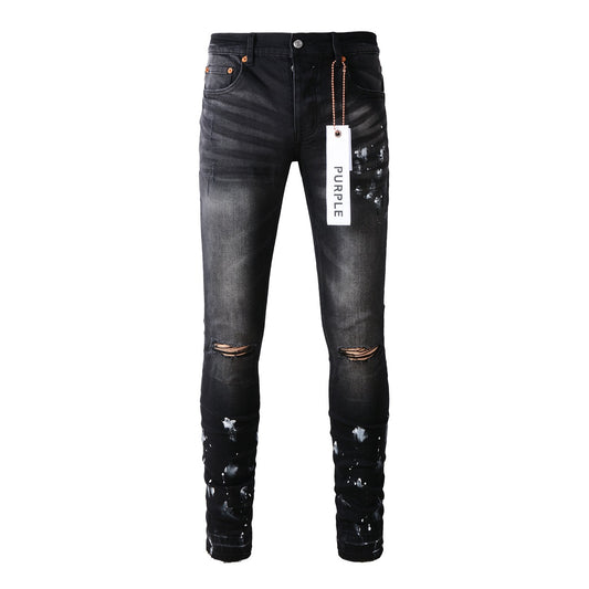 Jeans Purple Brand With High Street Black Paint Distressed 7025 Fashion Pants