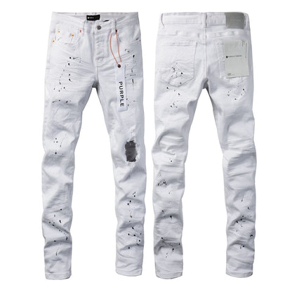 White Ink Spot Vintage Personality Fashion Ripped Jeans