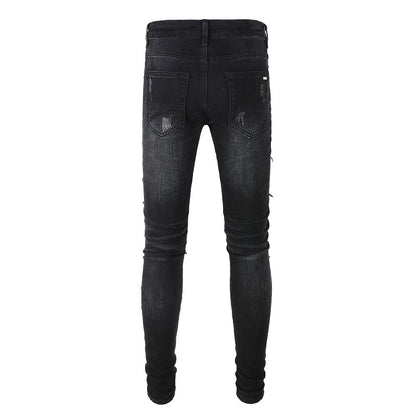 Jeans tendance High Street pour hommes, nouveaux jeans déchirés, pantalons slim #841 