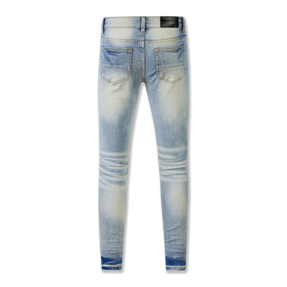 Retro Style Washed Jeans 8807 Featuring a Distressed Look and Bold Rips