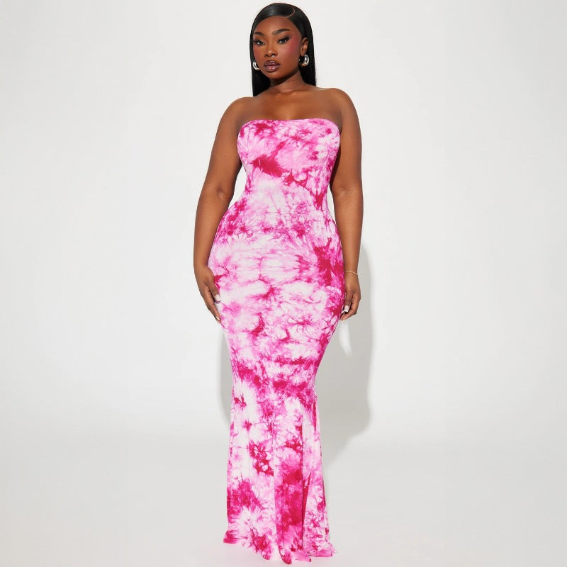 New Printed Strapless Off-Shoulder Fitted Sexy Maxi Dress D1993486