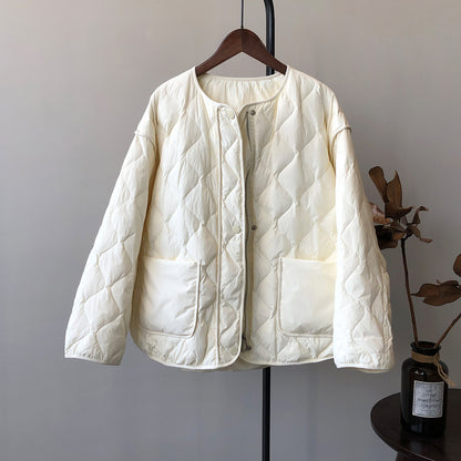 Down Jacket, White Duck Down, Women's Clothing, Winter, Loose, Rhombic Checkered