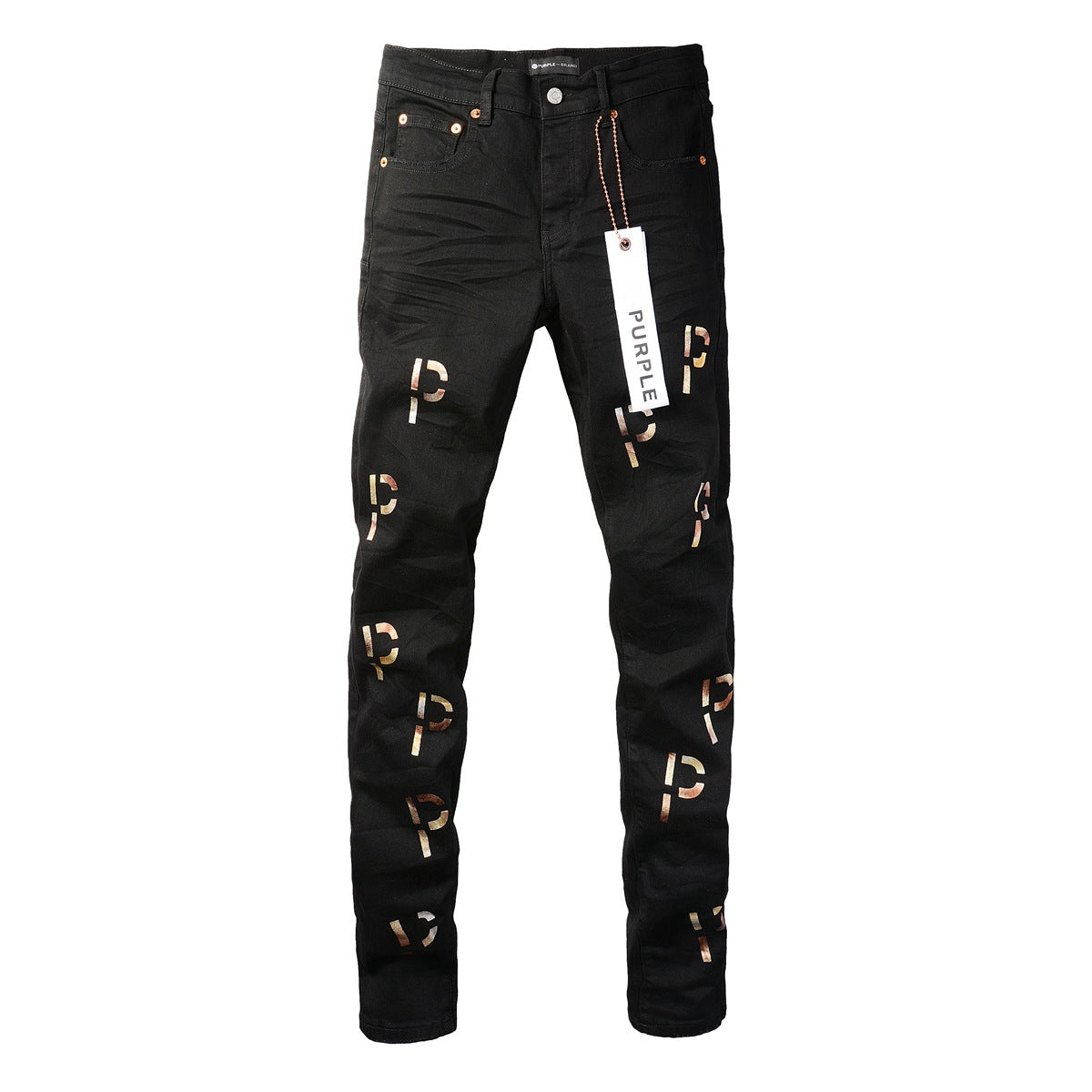 New Black Letter Printing Vintage Personality Fashion Ripped Jeans 9008