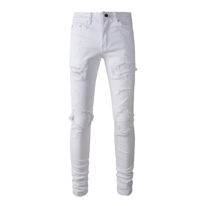 High Street Slim-fit Trendy Men's Jeans Ripped Patch Trendy Brand Pants Casual Pants #897