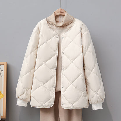 Down Jacket, Diamond Plaid Women's Clothing, White Duck Down, Portable, Warm and Small Jacket Trend in Autumn and Winter Seasons